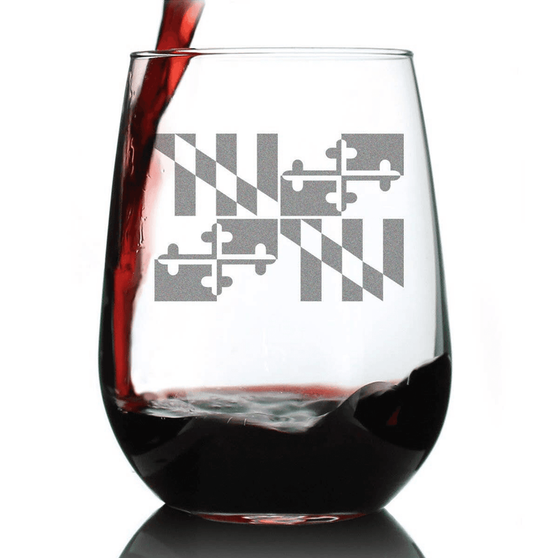 Flag of Maryland Stemless Wine Glass - Marylanders Gifts Bevvee
