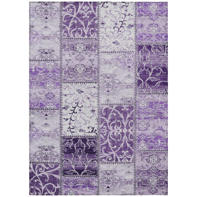 10' X 14' Purple Patchwork Washable Indoor Outdoor Area Rug - GreatEagleInc