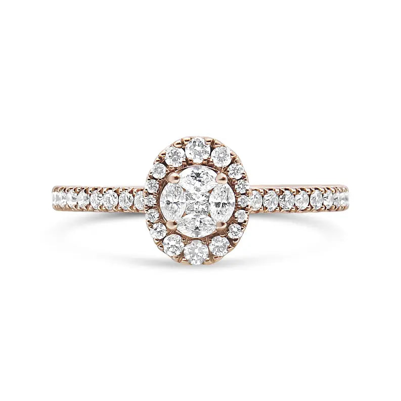 18K Rose Gold 1/2 Cttw Composite Marquise Composite Diamond Oval Shaped Halo Engagement Ring (F-G Color, VS1-VS2 Clarity) Luxcom