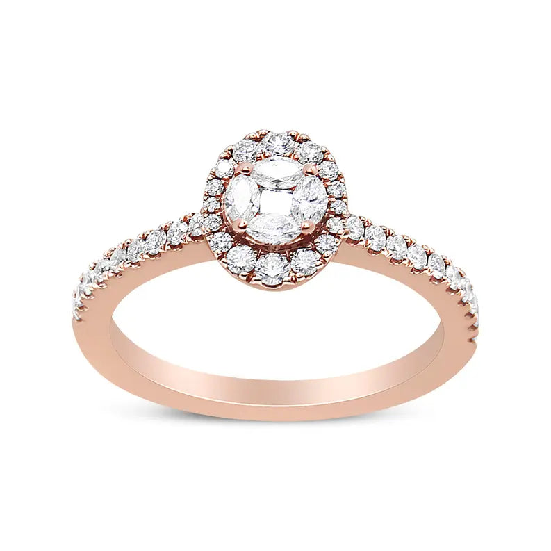 18K Rose Gold 1/2 Cttw Composite Marquise Composite Diamond Oval Shaped Halo Engagement Ring (F-G Color, VS1-VS2 Clarity) Luxcom