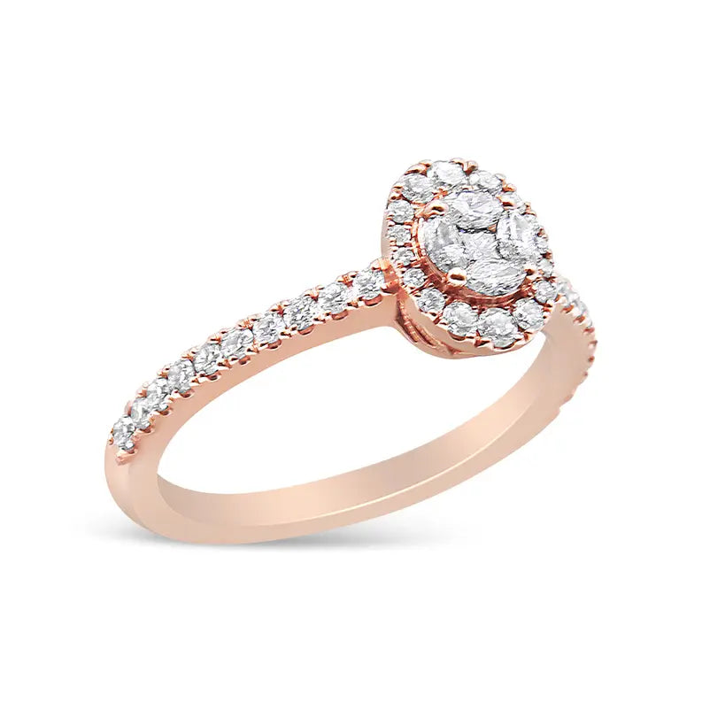 18K Rose Gold 1/2 Cttw Composite Marquise Composite Diamond Oval Shaped Halo Engagement Ring (F-G Color, VS1-VS2 Clarity) Luxcom