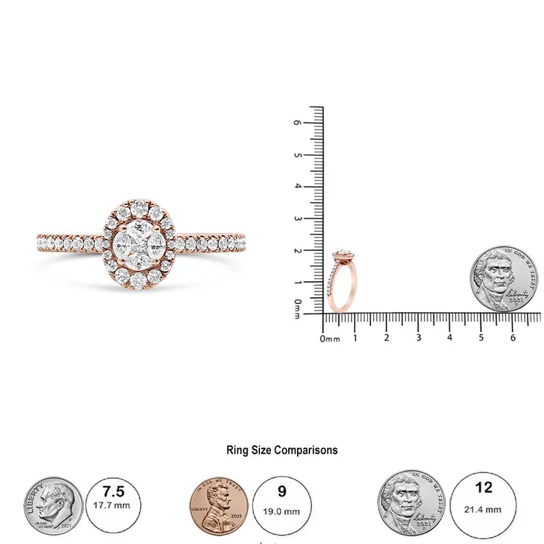 18K Rose Gold 1/2 Cttw Composite Marquise Composite Diamond Oval Shaped Halo Engagement Ring (F-G Color, VS1-VS2 Clarity) Luxcom