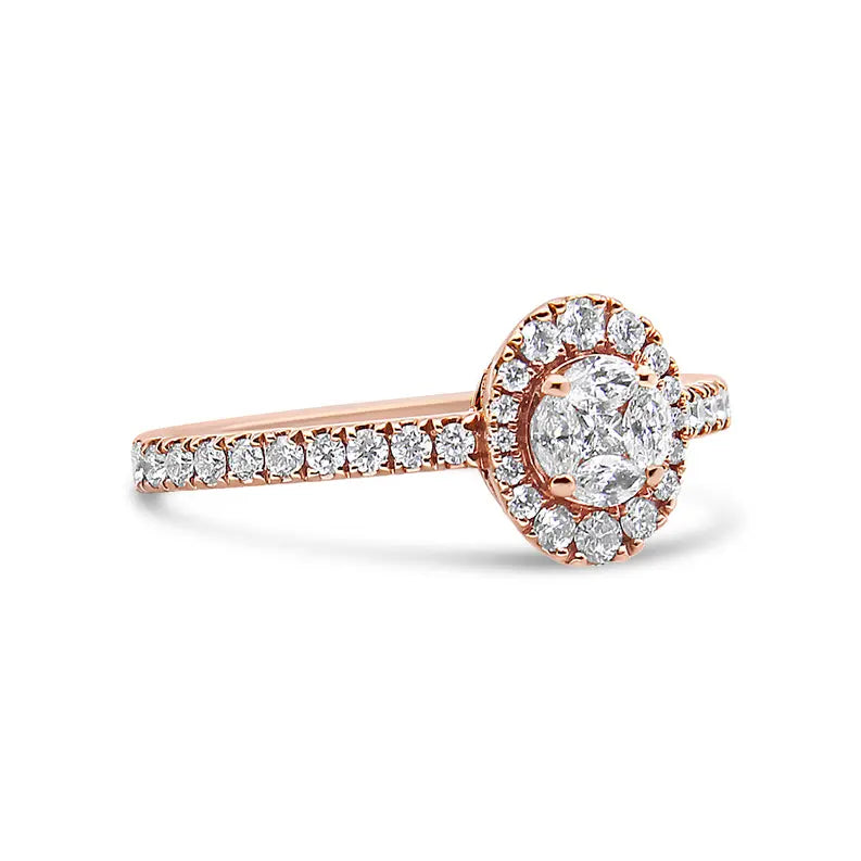 18K Rose Gold 1/2 Cttw Composite Marquise Composite Diamond Oval Shaped Halo Engagement Ring (F-G Color, VS1-VS2 Clarity) Luxcom