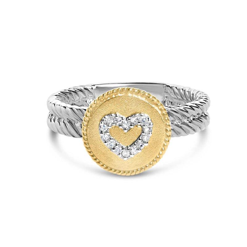 18K Yellow Gold Plated .925 Sterling Silver Diamond Heart Ring with Satin Finish (I-J Color, SI1-SI2 Clarity) Infinite Jewels