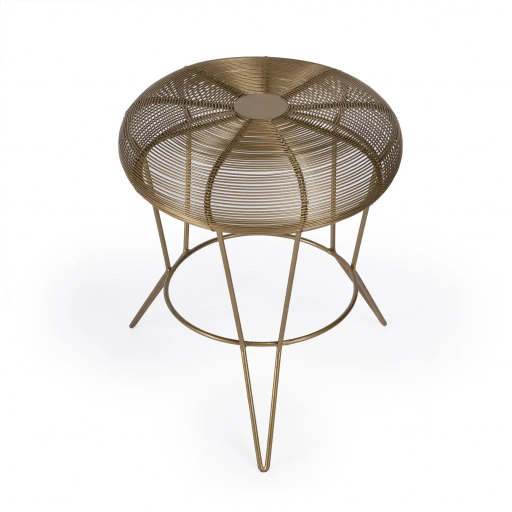 18" Antique Gold Iron Round End Table Homeroots Living Room
