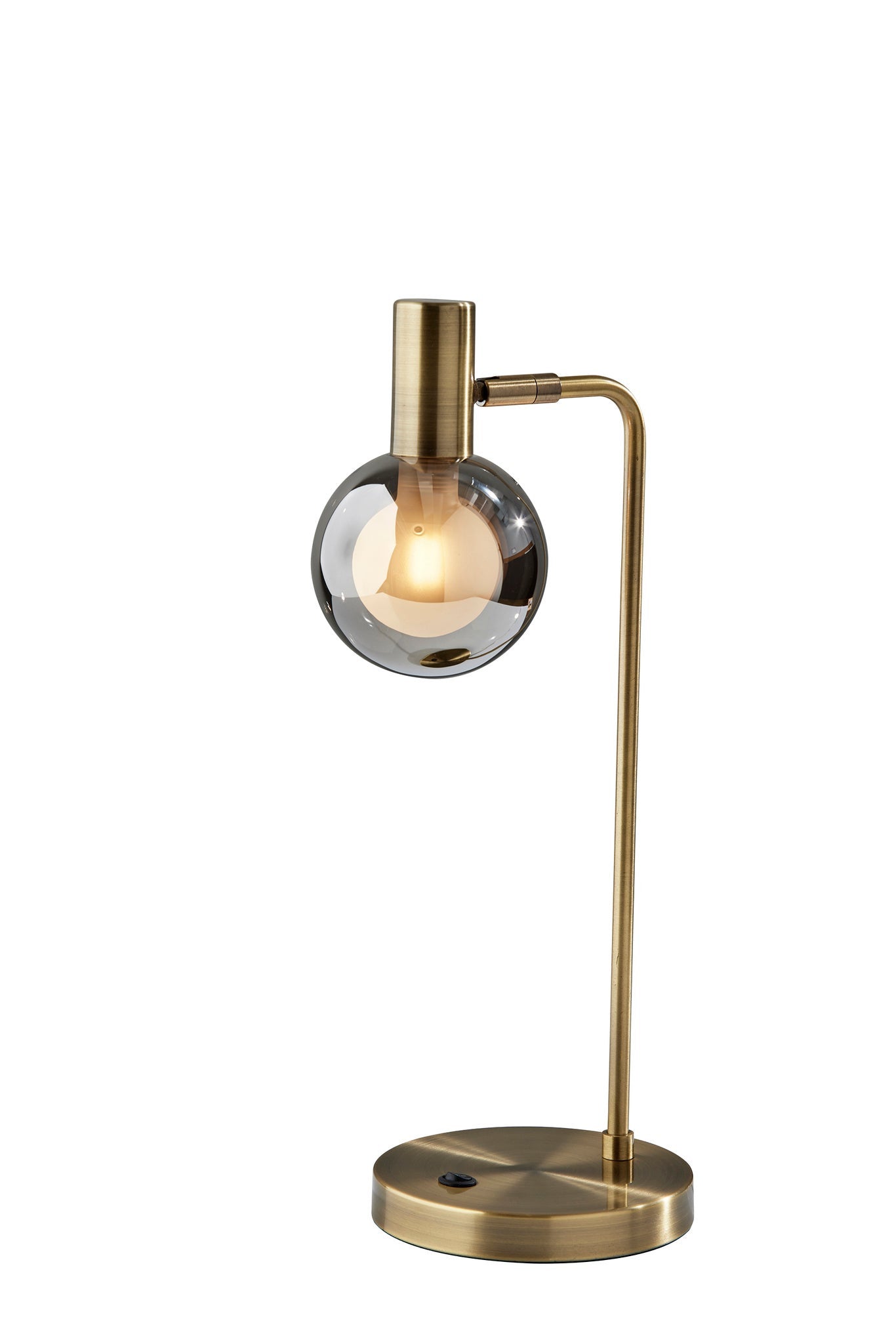 18" Antiqued Brass Metal Cylinder Desk Table Lamp With Gray Globe Shade With Starling LED Bulb - GreatEagleInc