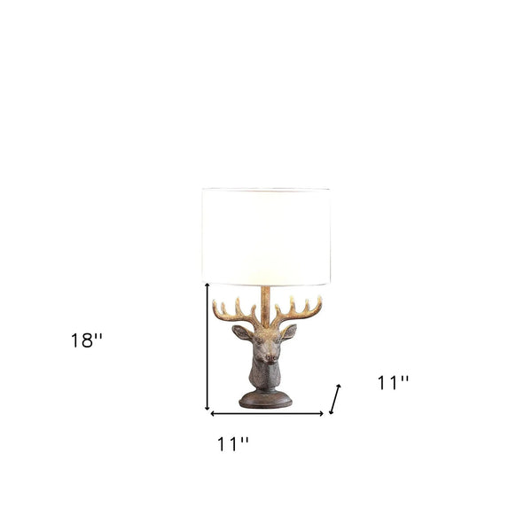 18" Antiqued Bronzed Stag Bust Table Lamp With White Drum Shade Homeroots Lighting