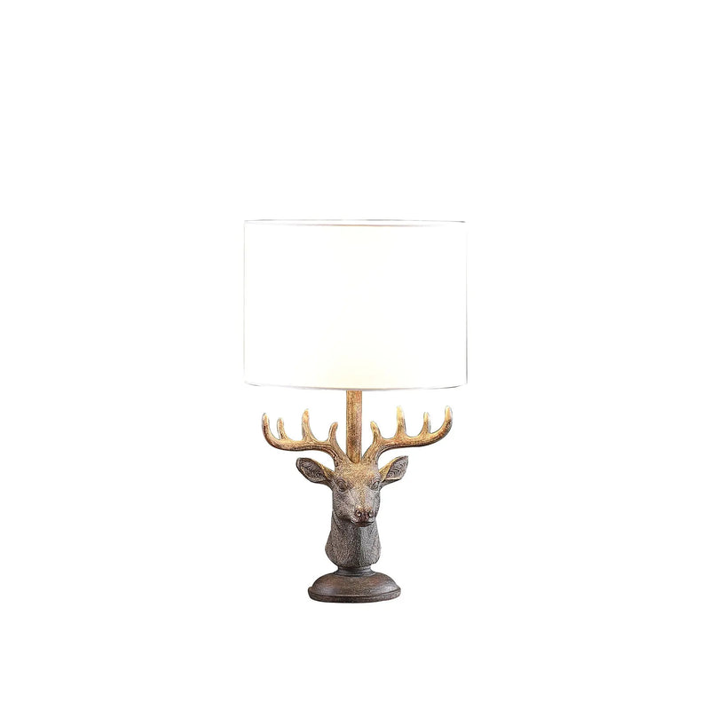 18" Antiqued Bronzed Stag Bust Table Lamp With White Drum Shade Homeroots Lighting