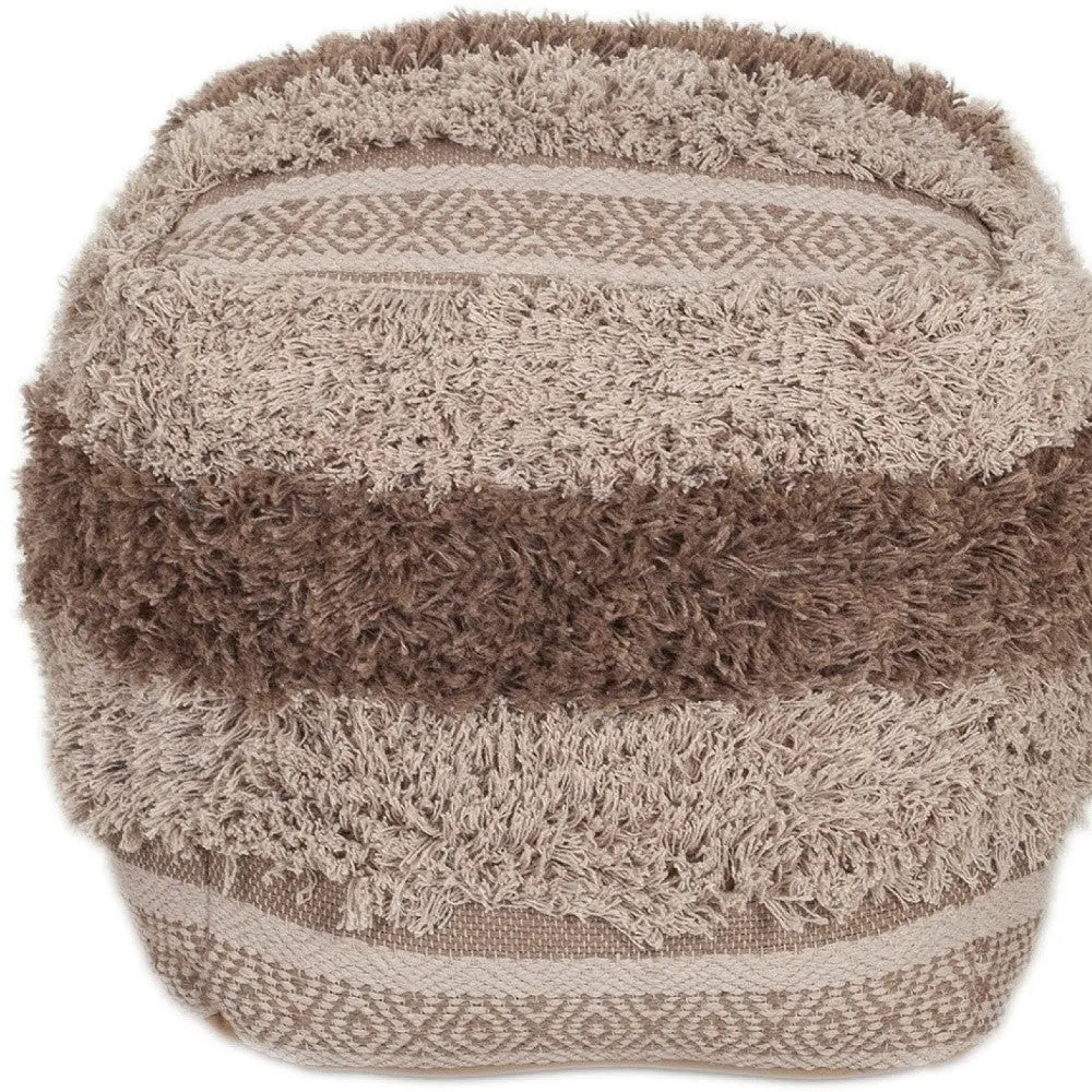 18" Beige Striped Pouf Ottoman Homeroots Living Room