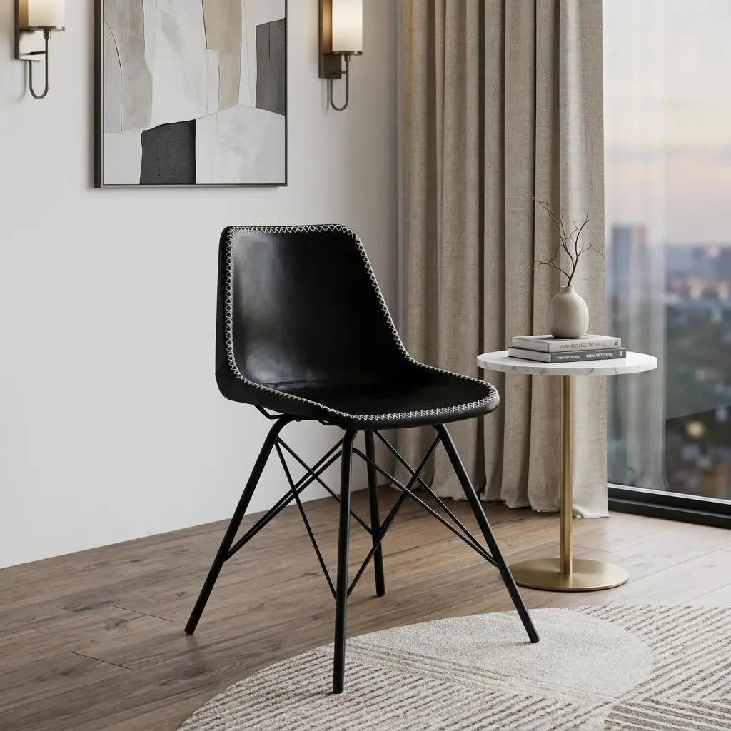 18" Black Faux Leather Side Chair Homeroots Living Room