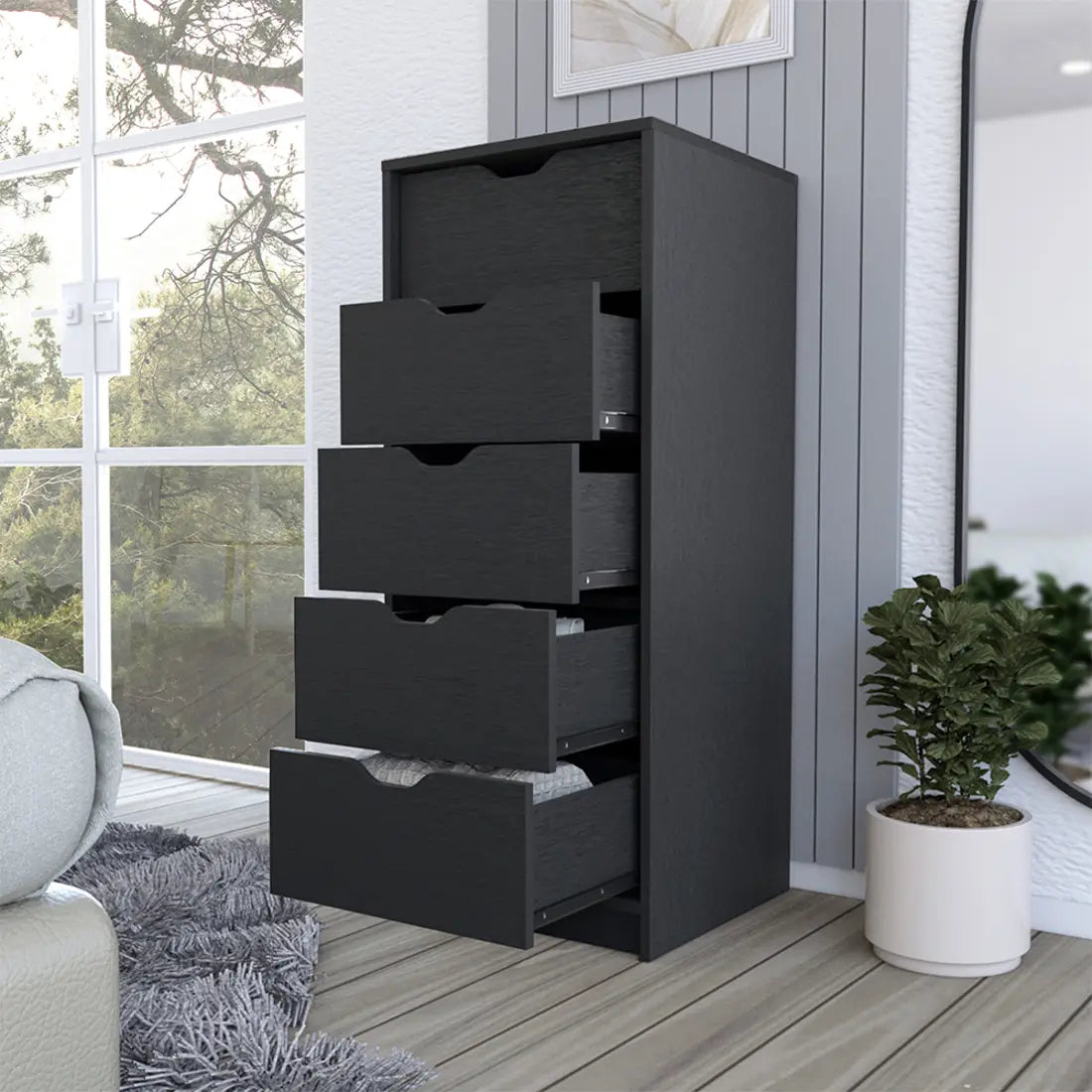 18" Black Five Drawer Standard Chest Homeroots Bed & Bath