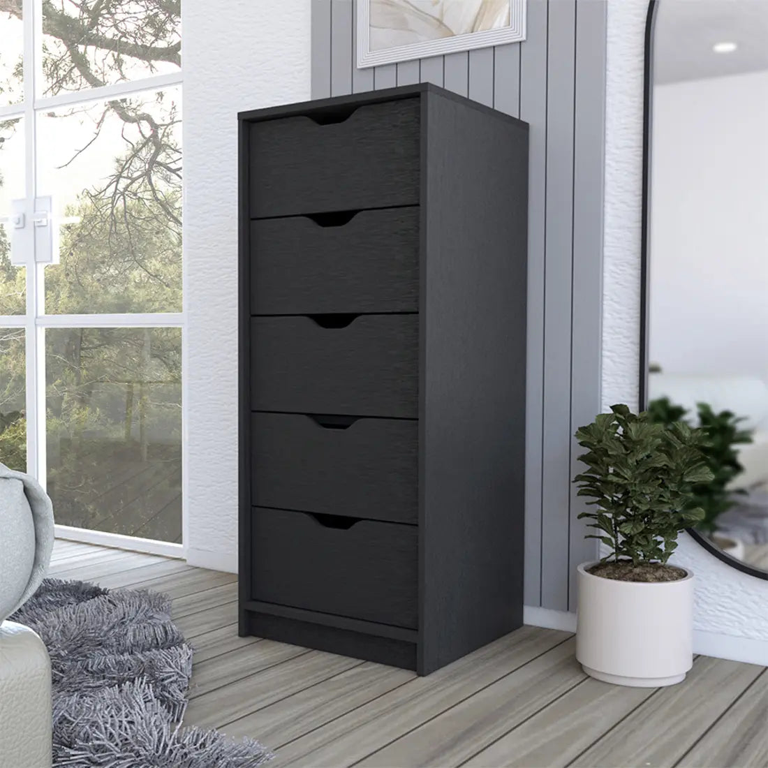 18" Black Five Drawer Standard Chest Homeroots Bed & Bath