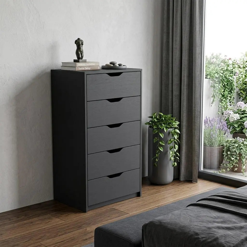 18" Black Five Drawer Standard Chest Homeroots Bed & Bath