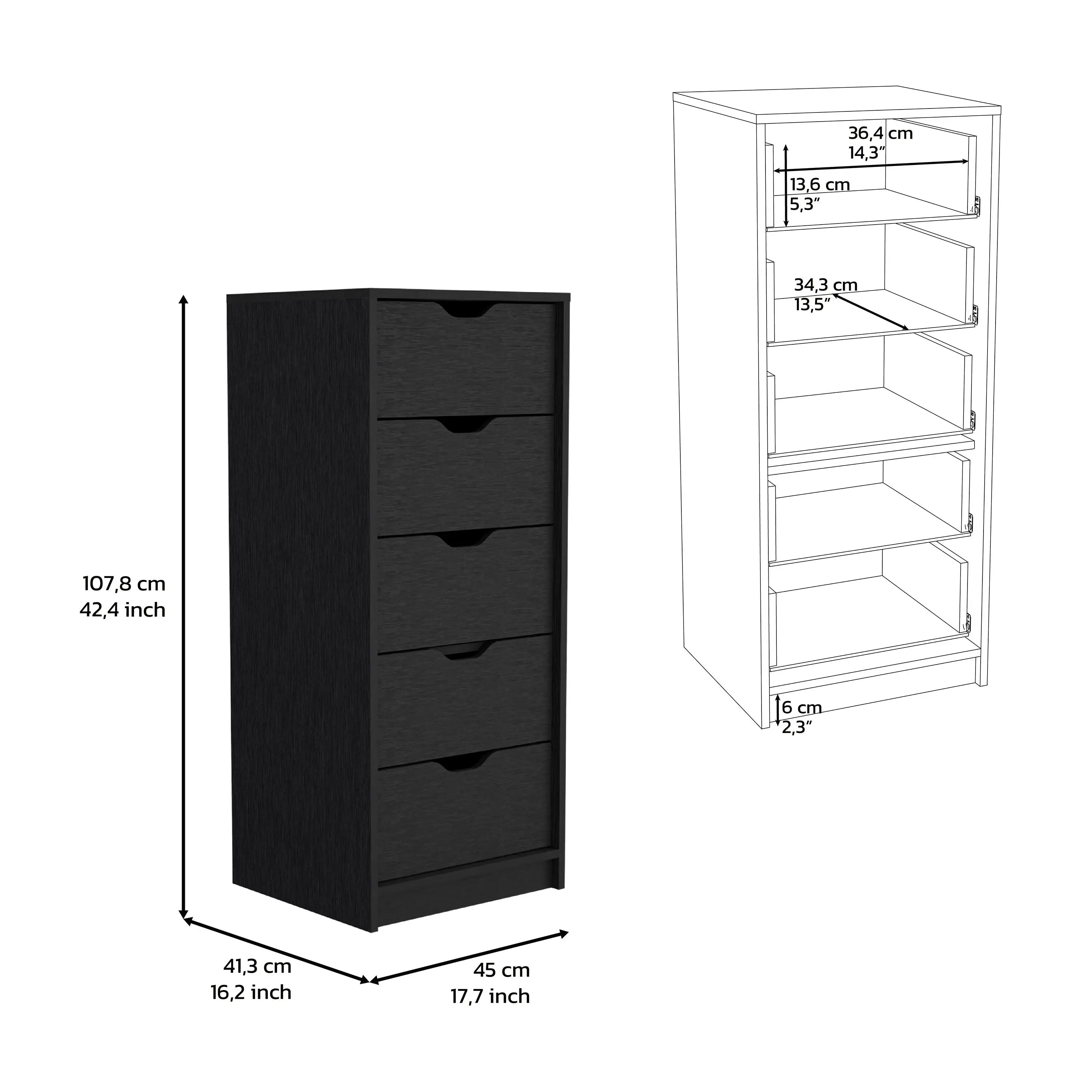 18" Black Five Drawer Standard Chest Homeroots Bed & Bath
