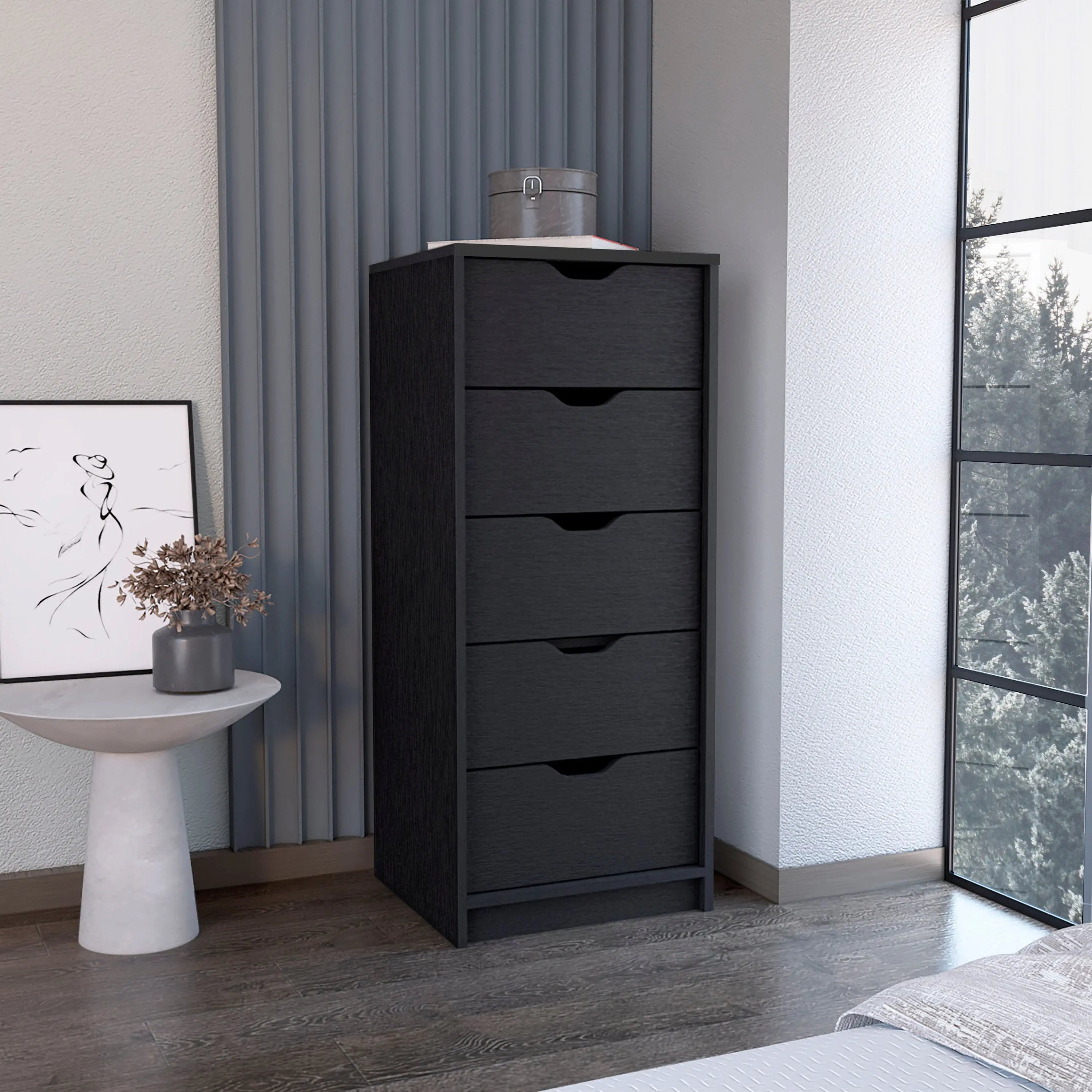 18" Black Five Drawer Standard Chest Homeroots Bed & Bath