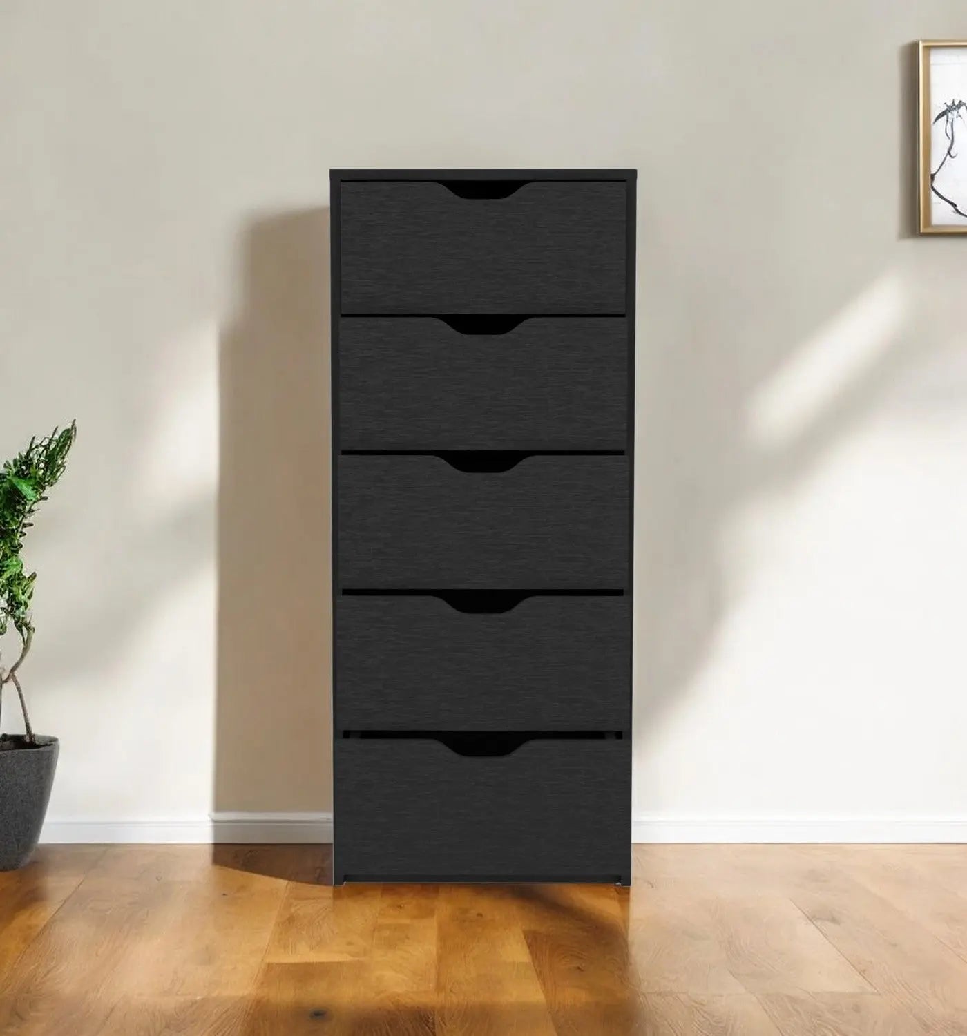 18" Black Five Drawer Standard Chest Homeroots Bed & Bath