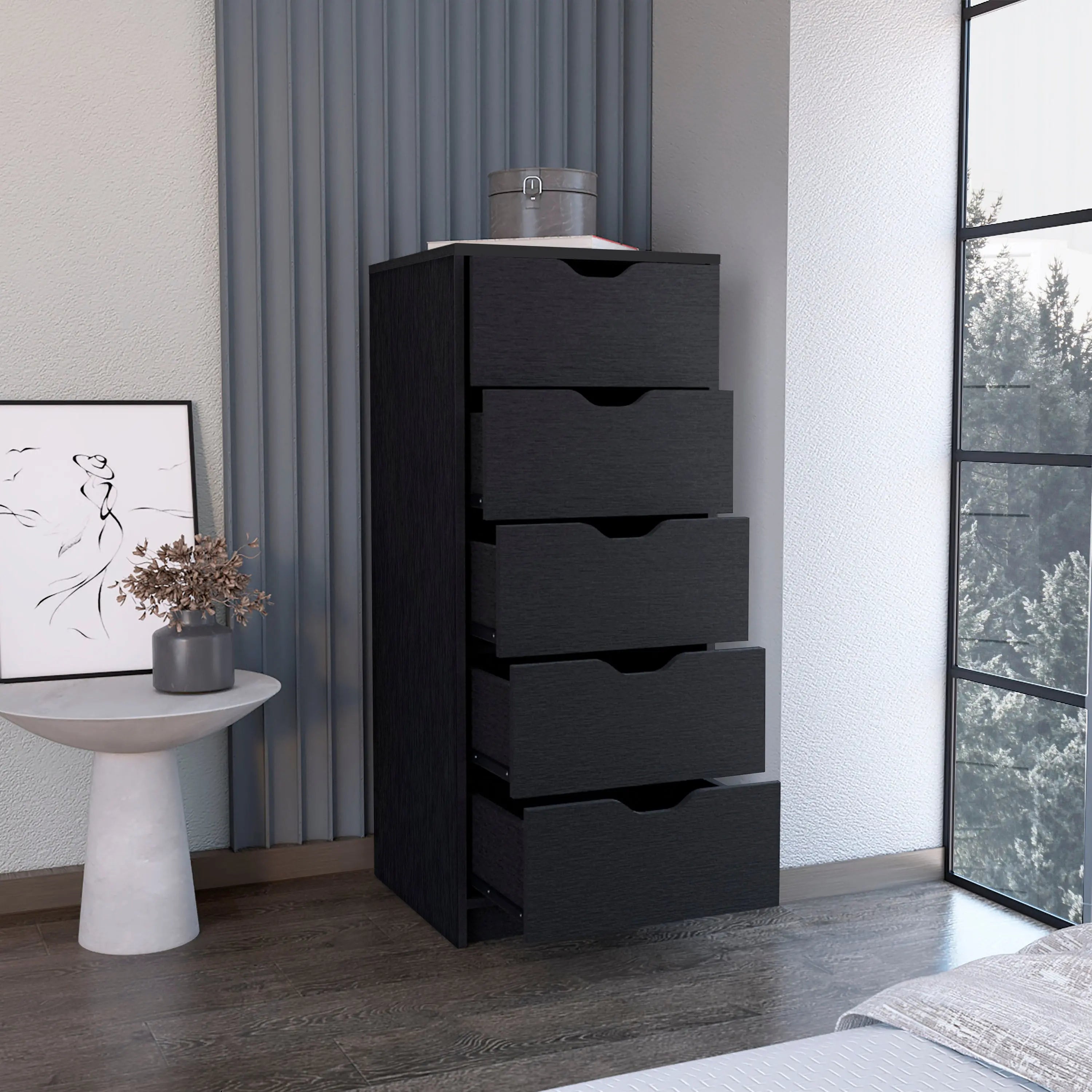 18" Black Five Drawer Standard Chest Homeroots Bed & Bath