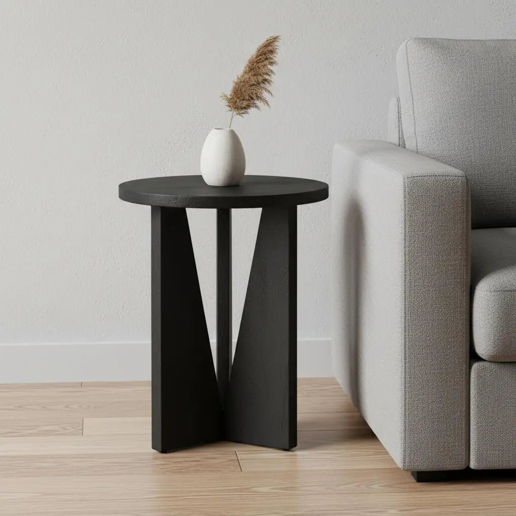 18" Black Solid Wood and Wood Tray Table Homeroots Living Room