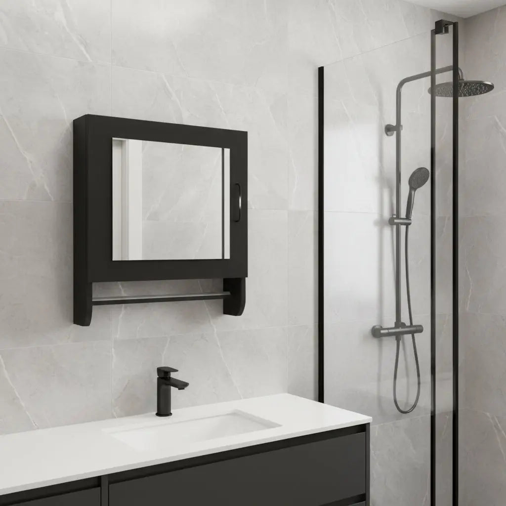18" Black Wood, Metal Floating Bathroom Vanity And Medicine Cabinet With Mirror Homeroots Bed & Bath