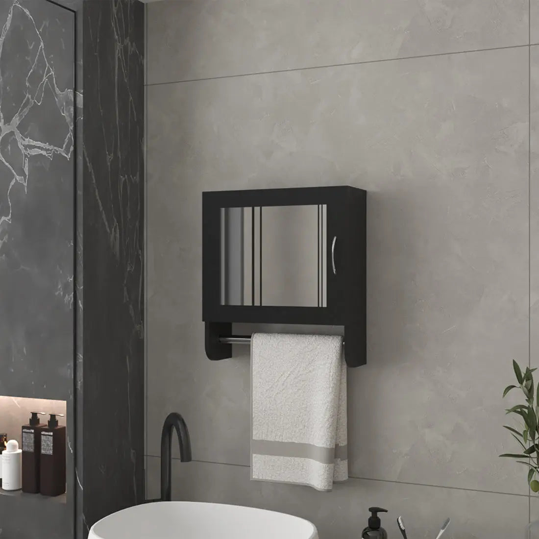 18" Black Wood, Metal Floating Bathroom Vanity And Medicine Cabinet With Mirror Homeroots Bed & Bath