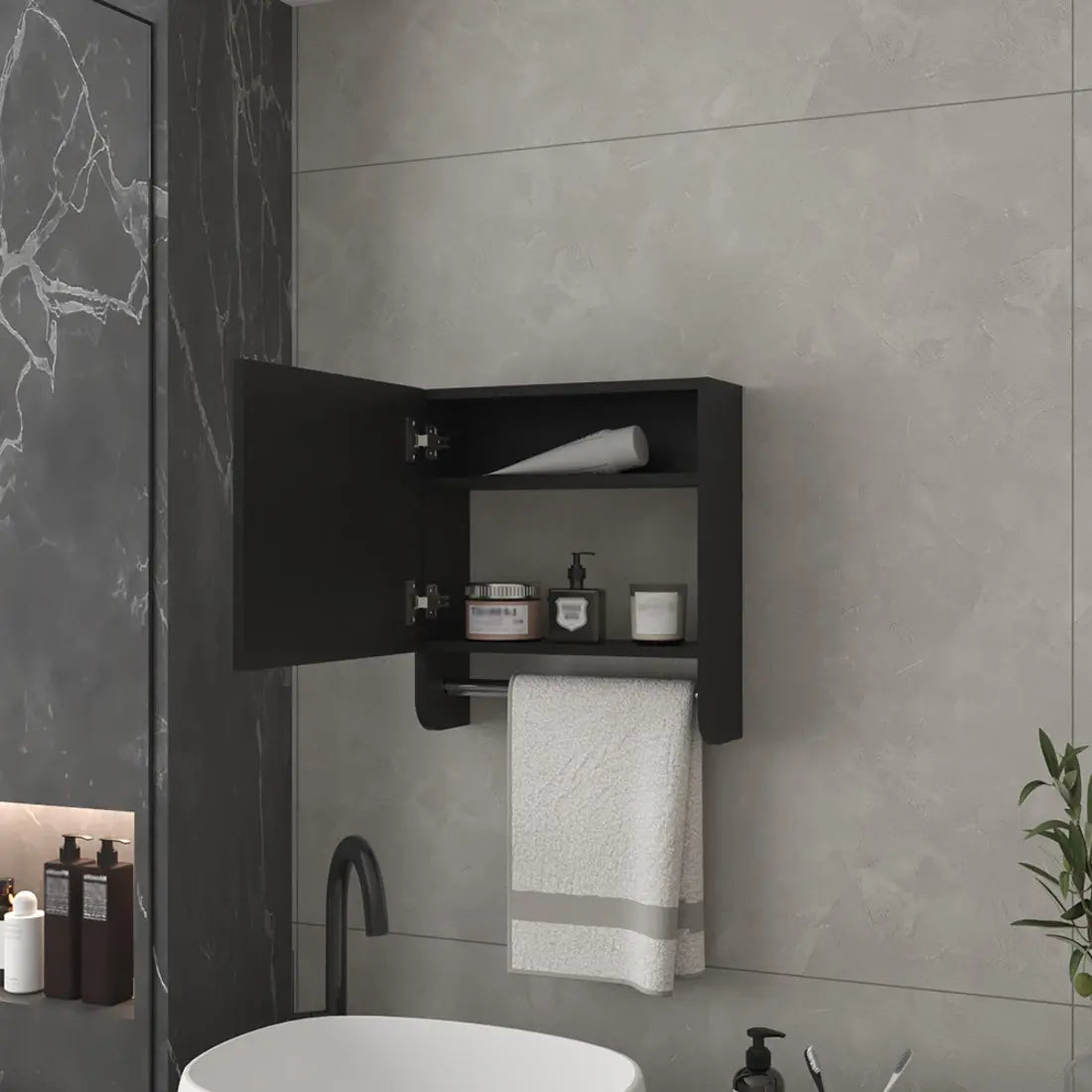 18" Black Wood, Metal Floating Bathroom Vanity And Medicine Cabinet With Mirror Homeroots Bed & Bath