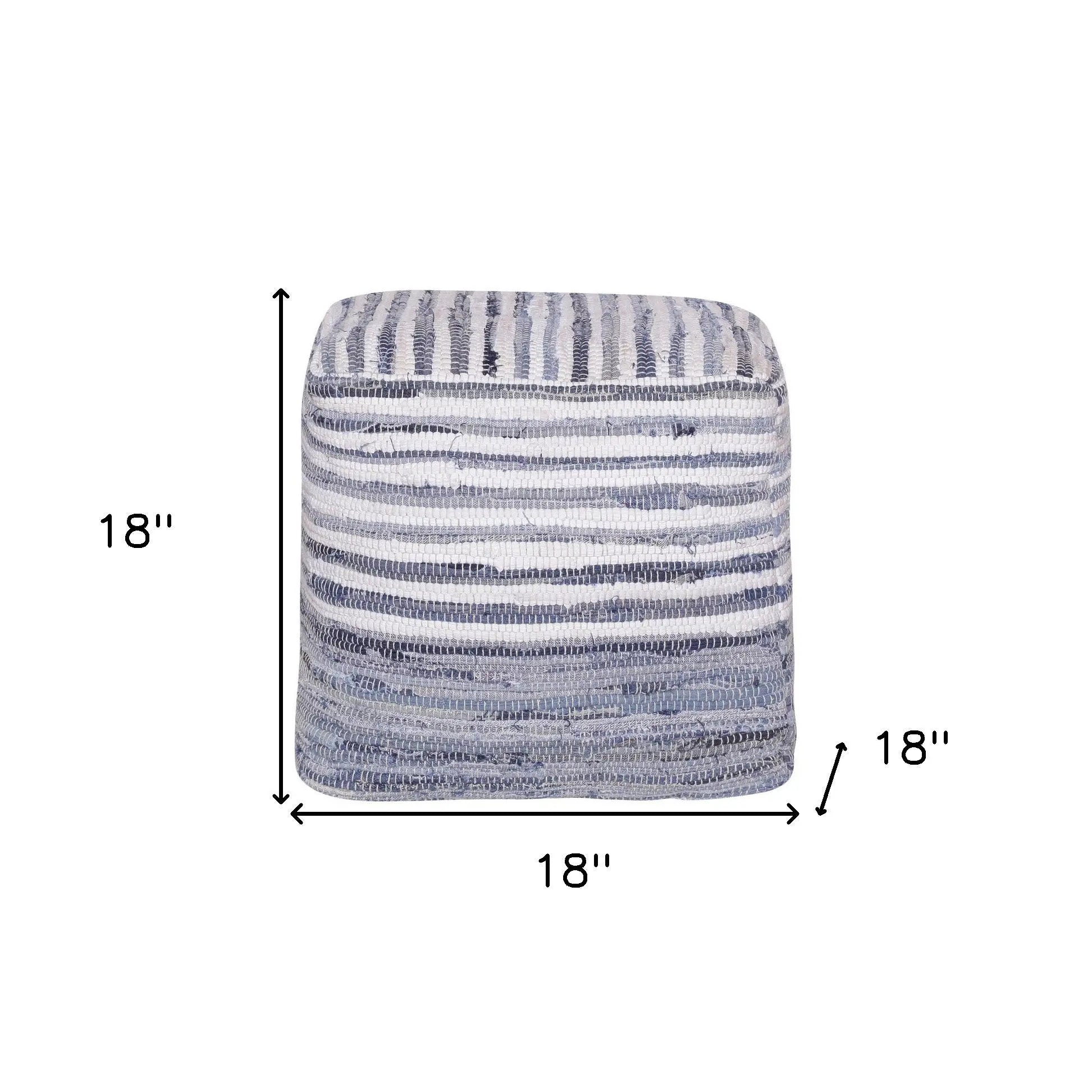 18" Blue Cotton Cube Striped Pouf Ottoman Homeroots Living Room