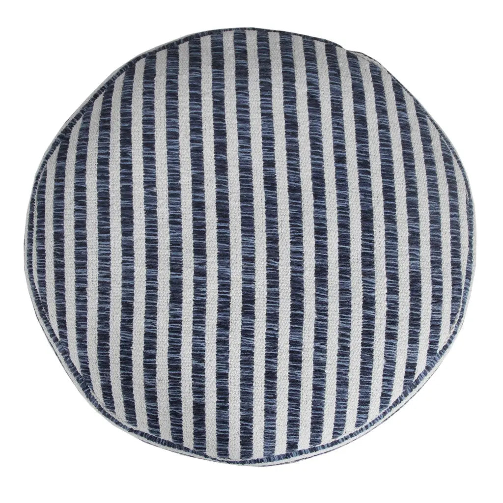 18" Blue Cotton Cylinder Striped Pouf Ottoman Homeroots Living Room