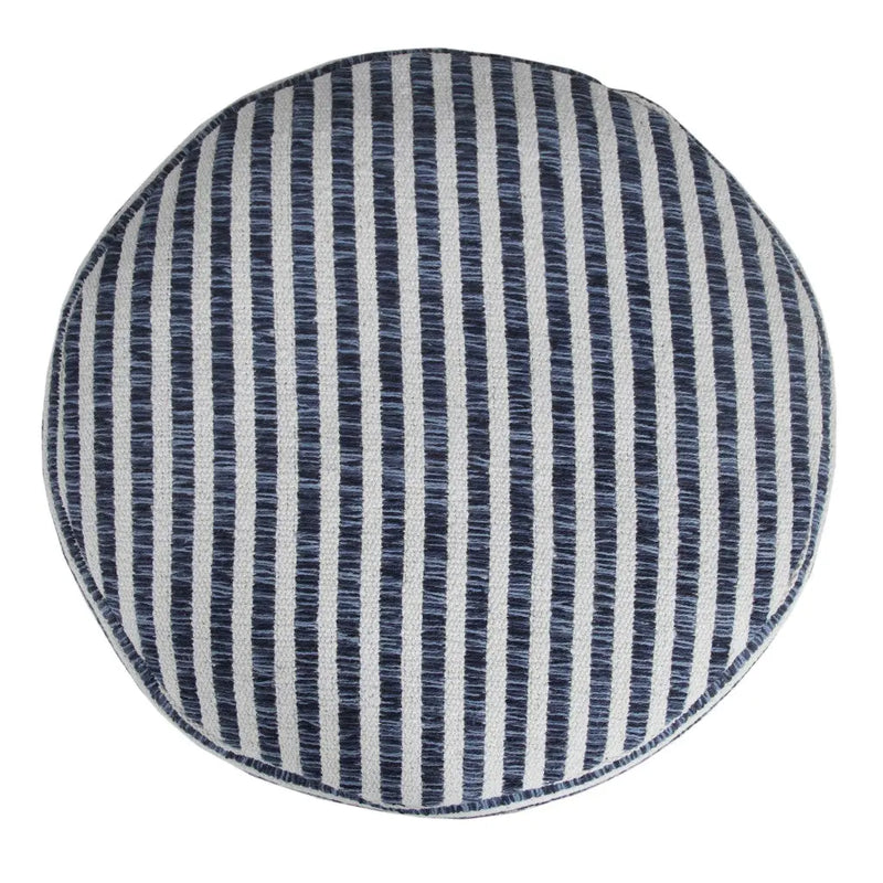 18" Blue Cotton Cylinder Striped Pouf Ottoman Homeroots Living Room