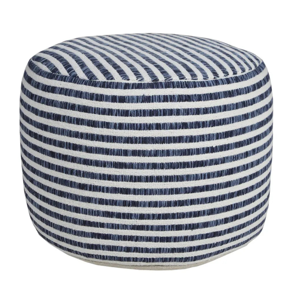 18" Blue Cotton Cylinder Striped Pouf Ottoman Homeroots Living Room