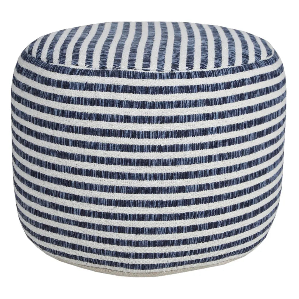 18" Blue Cotton Cylinder Striped Pouf Ottoman Homeroots Living Room