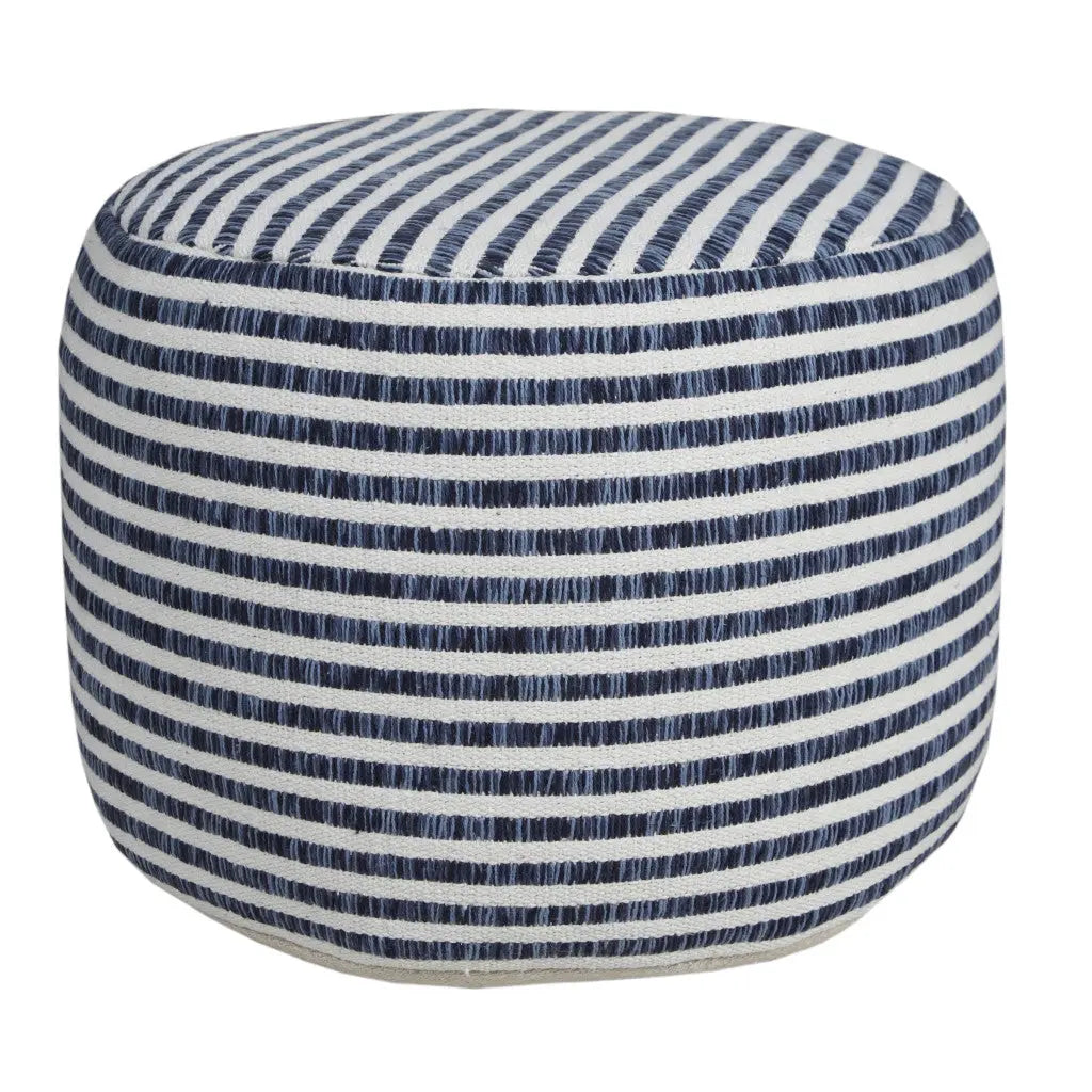 18" Blue Cotton Cylinder Striped Pouf Ottoman Homeroots Living Room