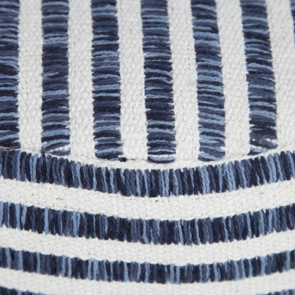18" Blue Cotton Cylinder Striped Pouf Ottoman Homeroots Living Room