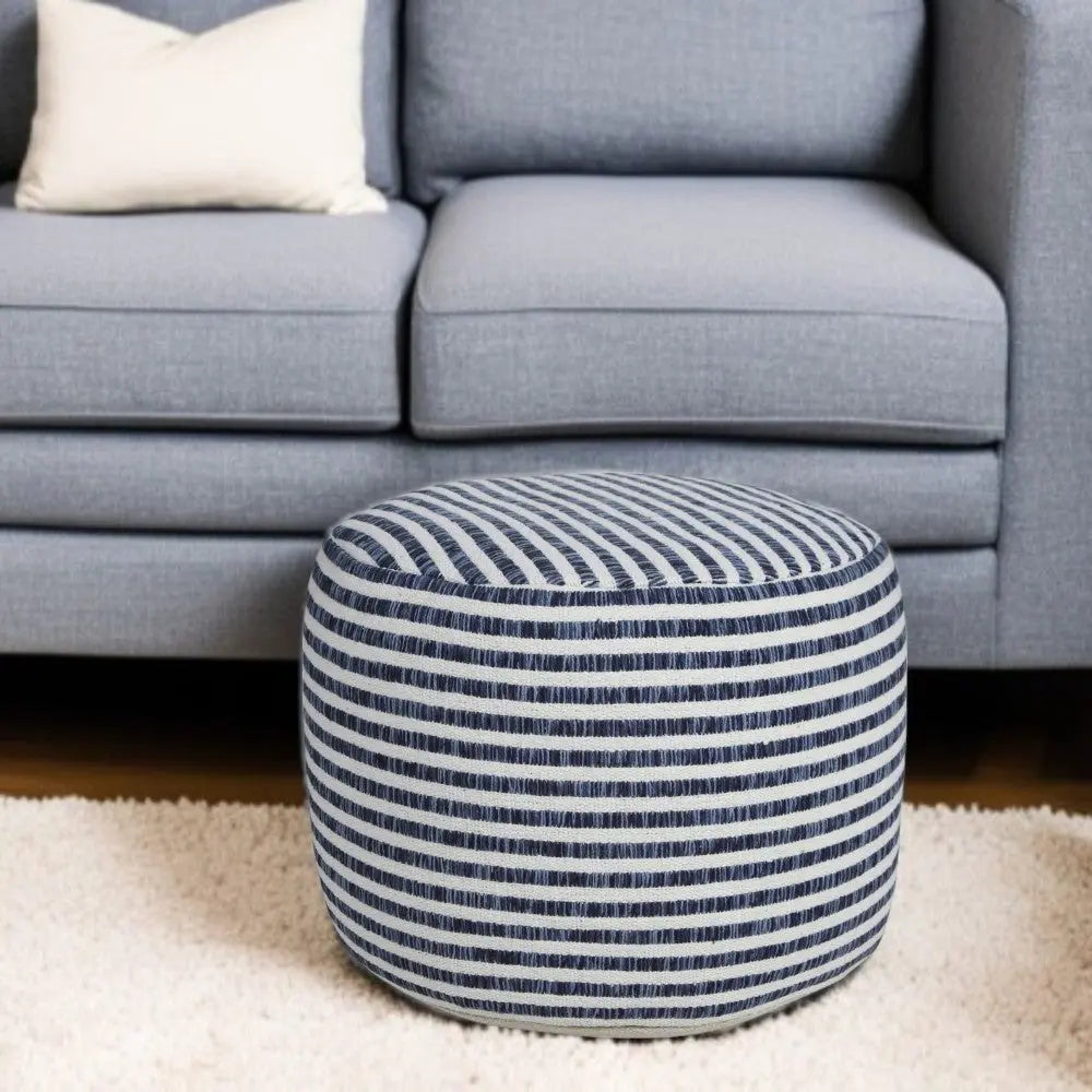18" Blue Cotton Cylinder Striped Pouf Ottoman Homeroots Living Room