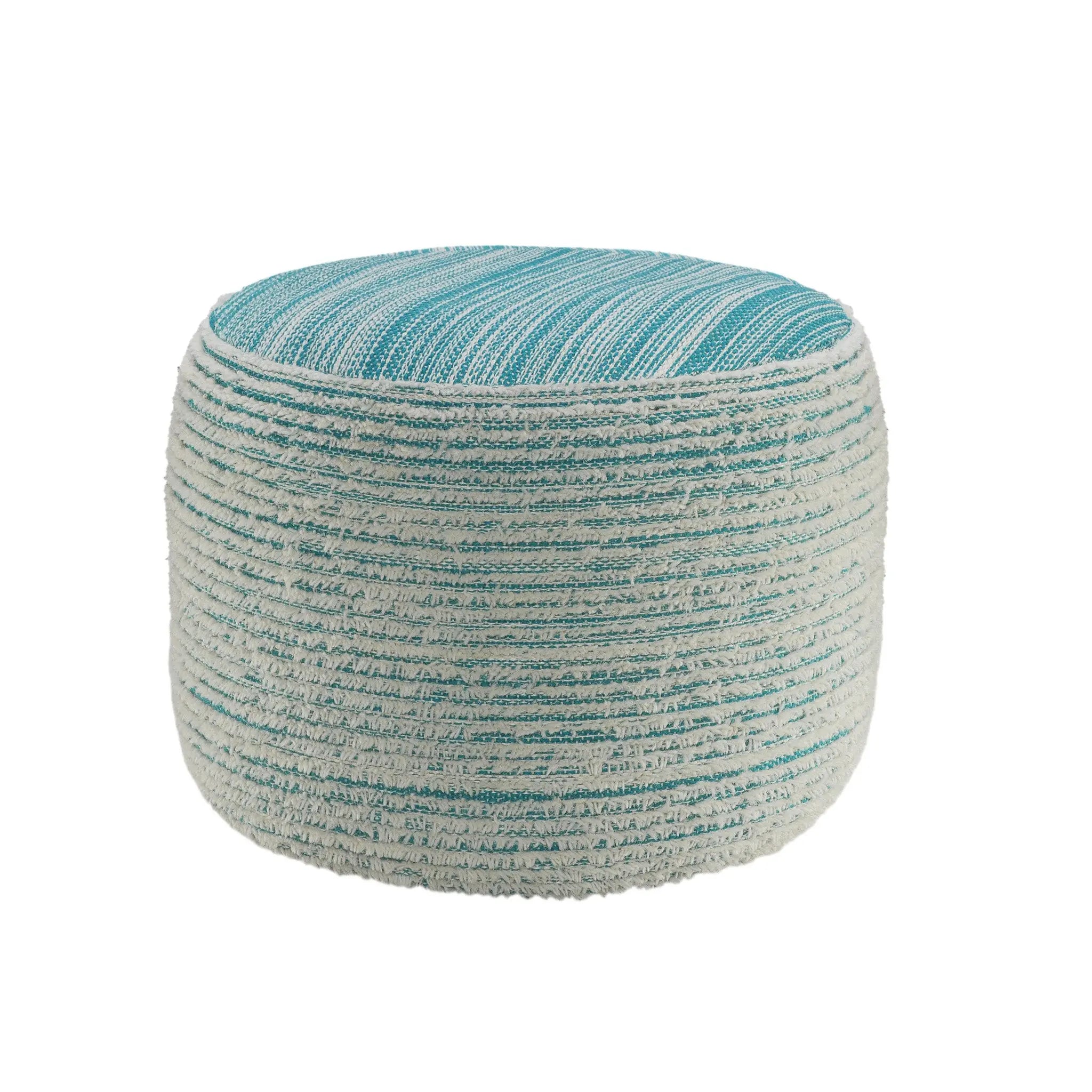 18" Blue Fabric Cylinder Striped Pouf Ottoman Homeroots Living Room