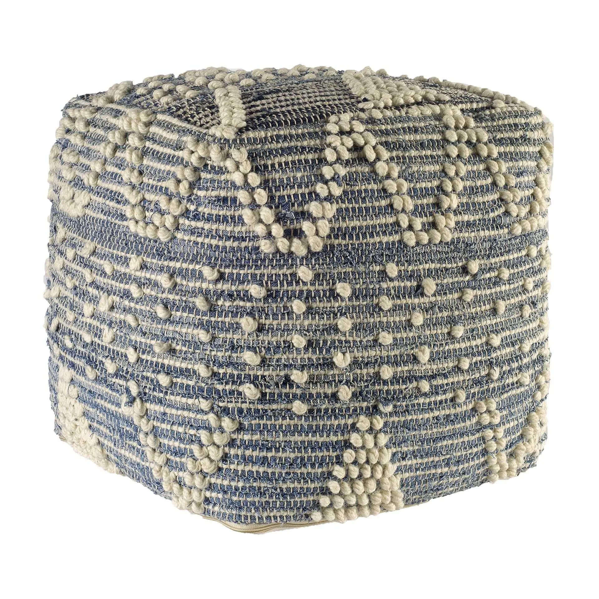 18" Blue Geometric Pouf Ottoman Homeroots Living Room