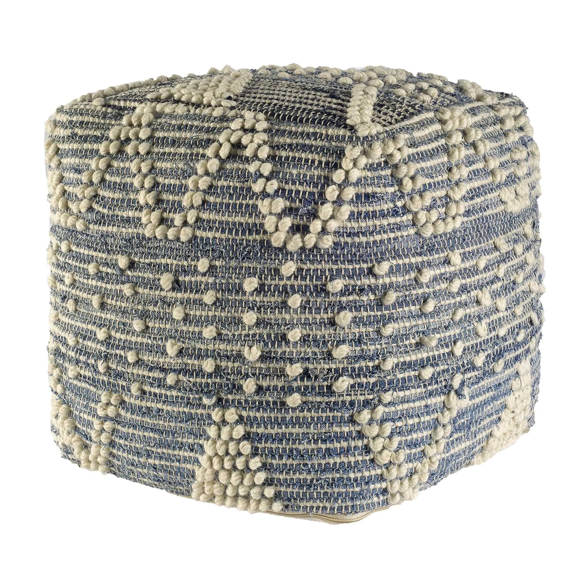 18" Blue Geometric Pouf Ottoman Homeroots Living Room