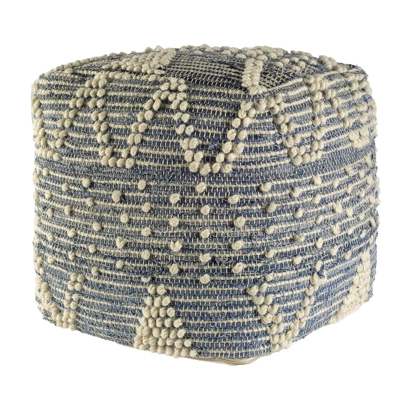 18" Blue Geometric Pouf Ottoman Homeroots Living Room