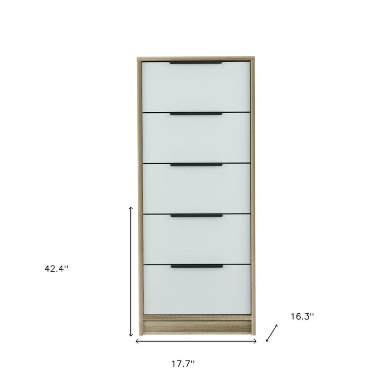18" Brown And White Five Drawer Chest - GreatEagleInc