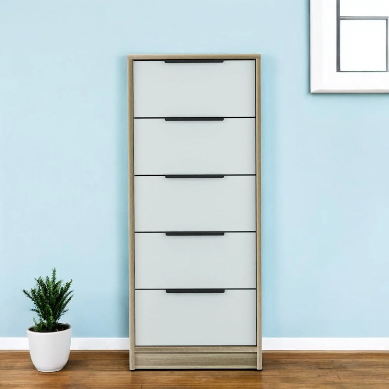 18" Brown And White Five Drawer Chest - GreatEagleInc