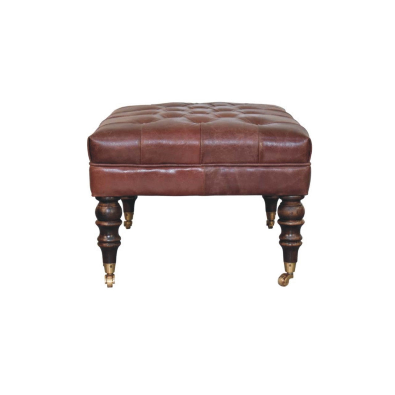 18" Brown Leather Round Footstool Homeroots Living Room
