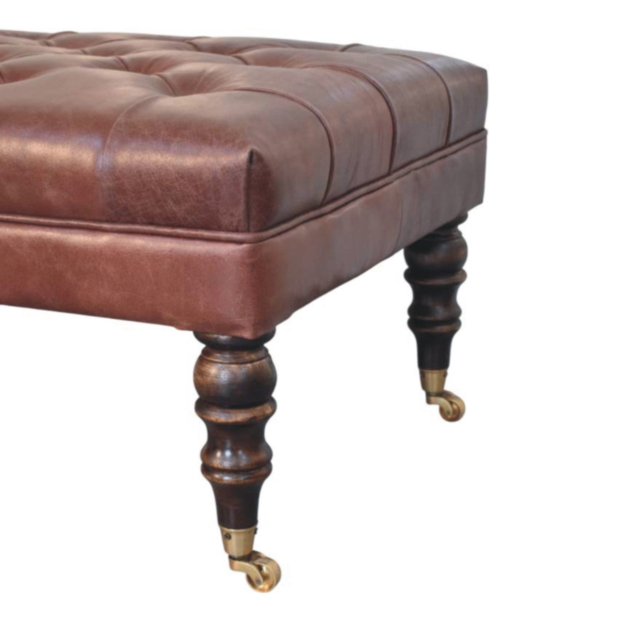 18" Brown Leather Round Footstool Homeroots Living Room