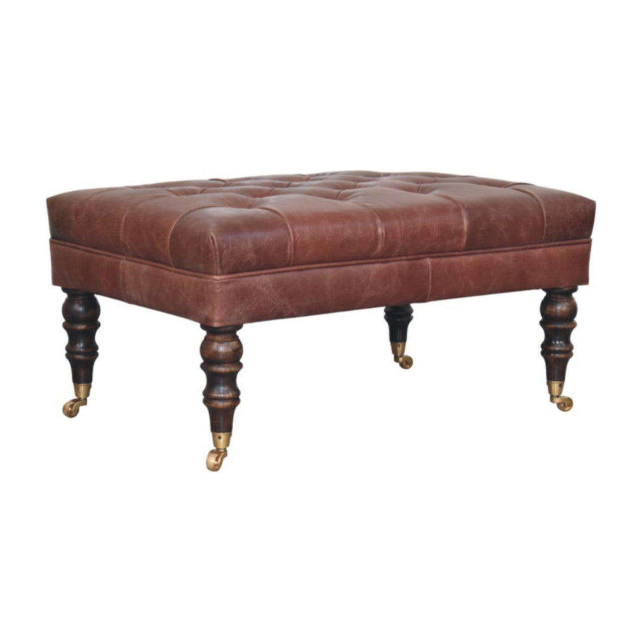 18" Brown Leather Round Footstool Homeroots Living Room