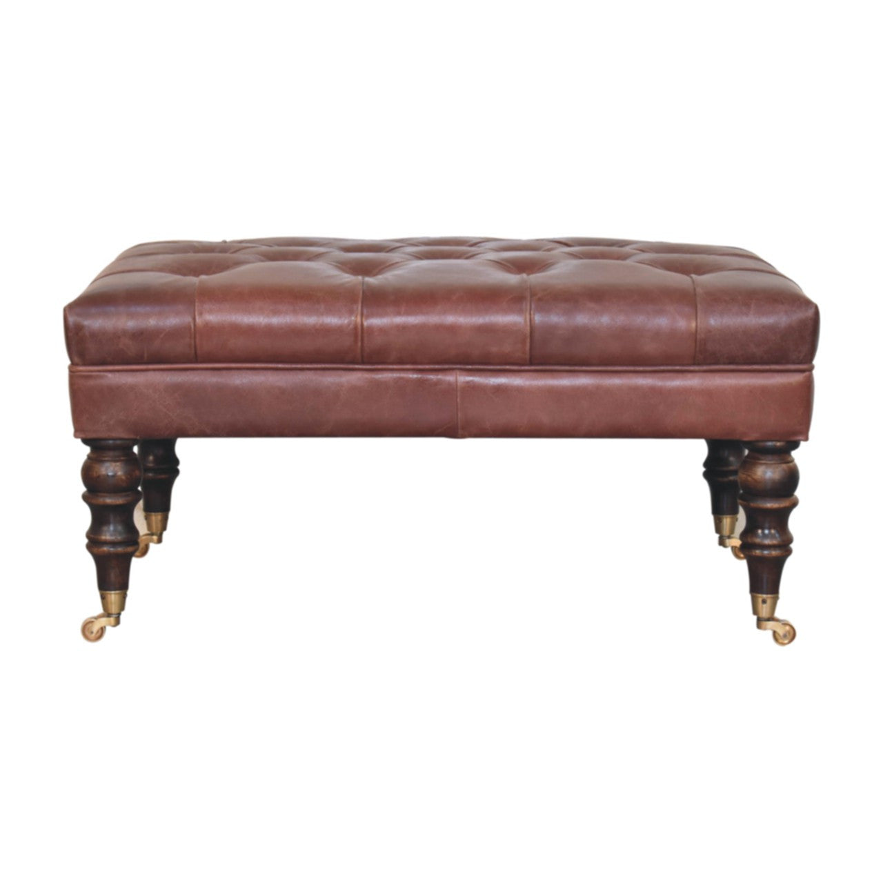 18" Brown Leather Round Footstool Homeroots Living Room