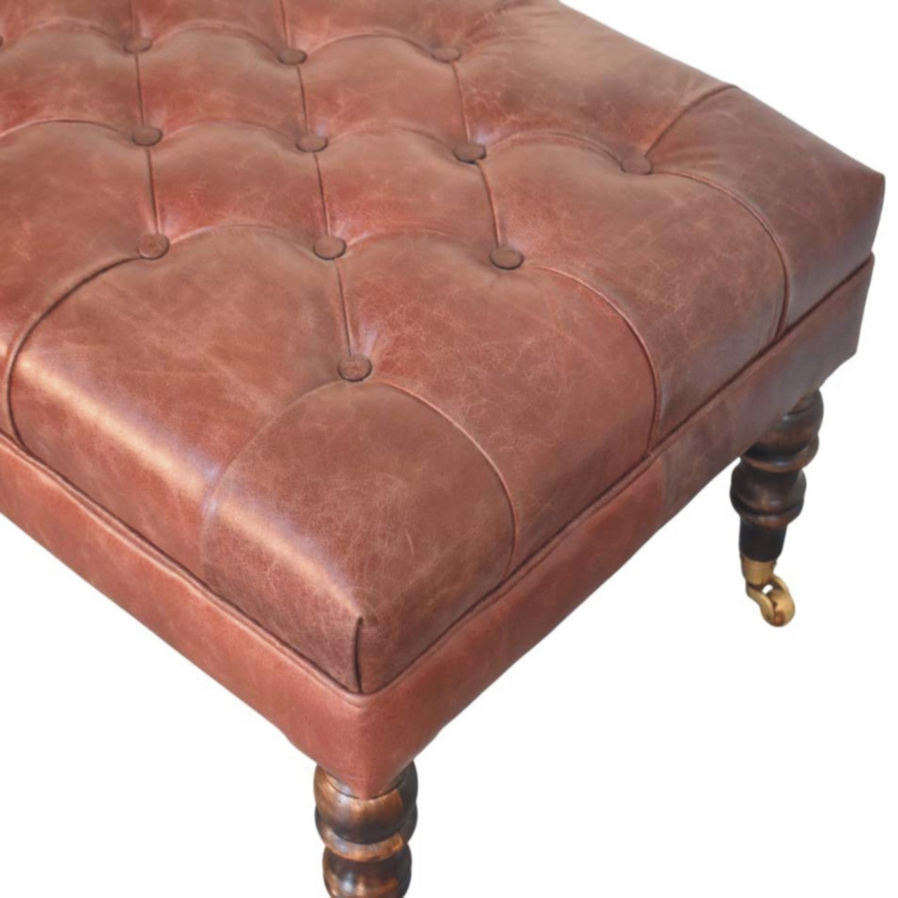 18" Brown Leather Round Footstool Homeroots Living Room