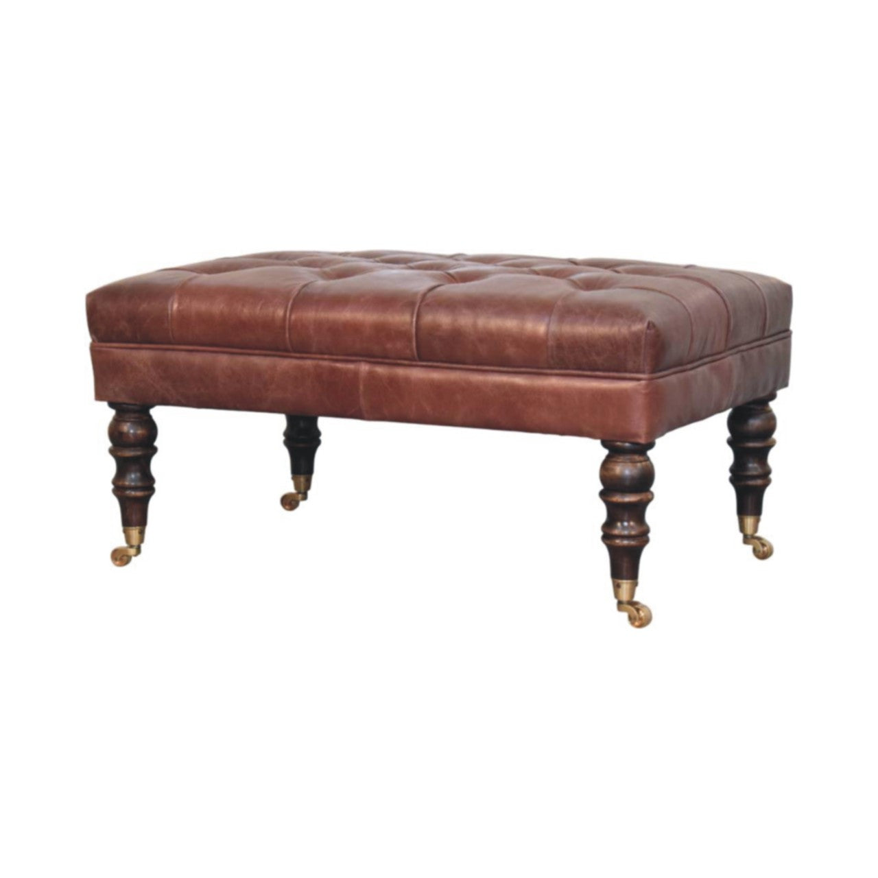 18" Brown Leather Round Footstool Homeroots Living Room