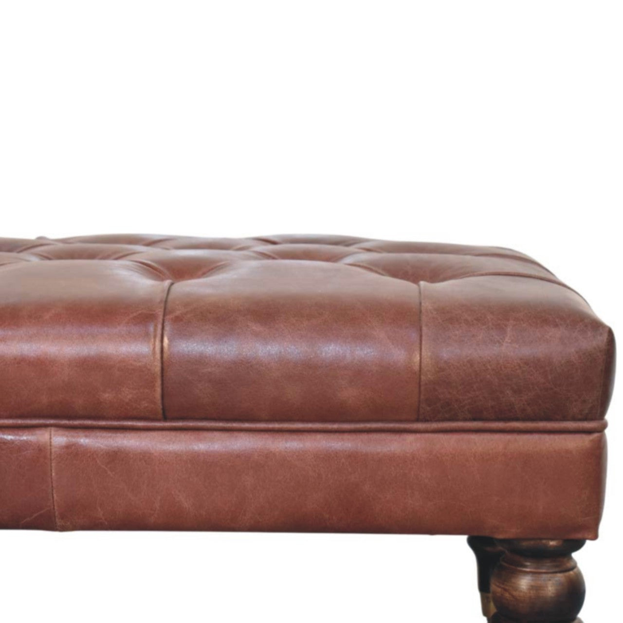 18" Brown Leather Round Footstool Homeroots Living Room