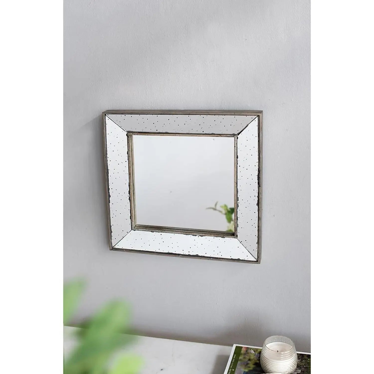 18" Brown Square Metal Framed Antiqued Glass Accent Mirror - GreatEagleInc