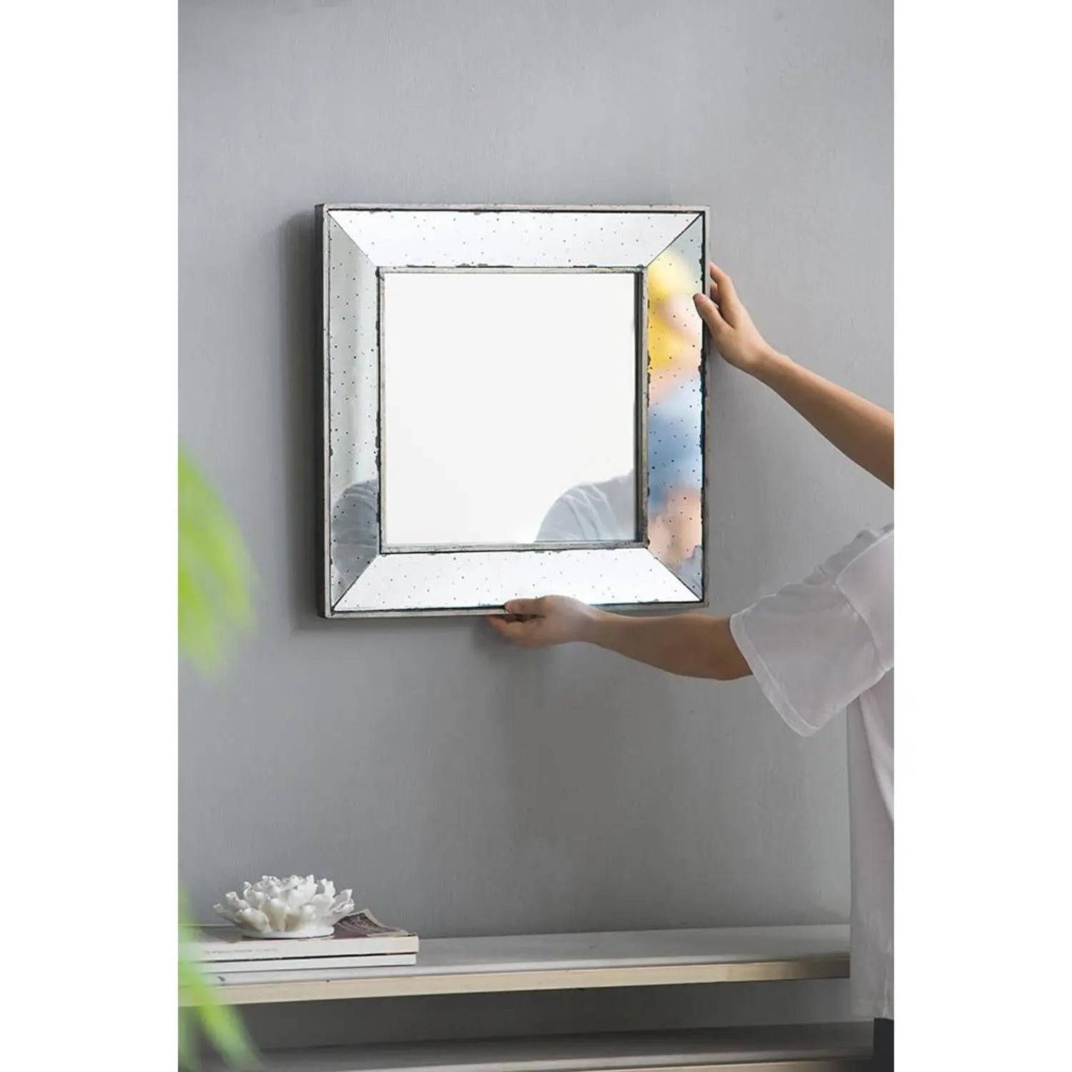 18" Brown Square Metal Framed Antiqued Glass Accent Mirror - GreatEagleInc