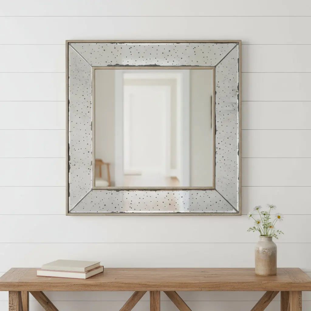 18" Brown Square Metal Framed Antiqued Glass Accent Mirror - GreatEagleInc