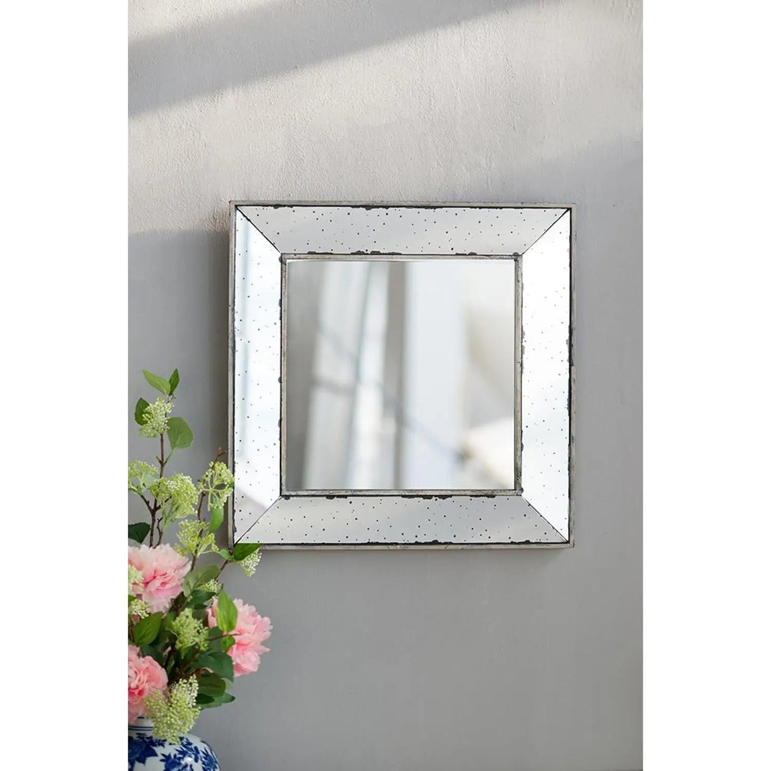 18" Brown Square Metal Framed Antiqued Glass Accent Mirror - GreatEagleInc